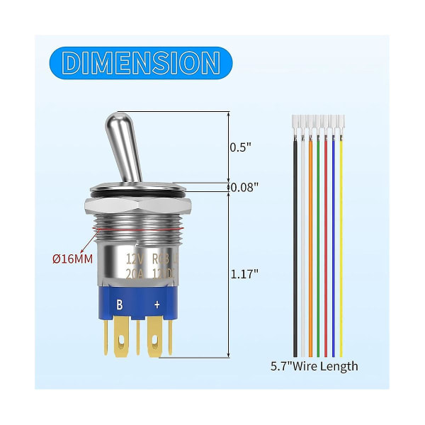 3 stk Vippebryter Rgb Led Marine Vippebryter 12v 20a Metall Vippebryter opplyst For