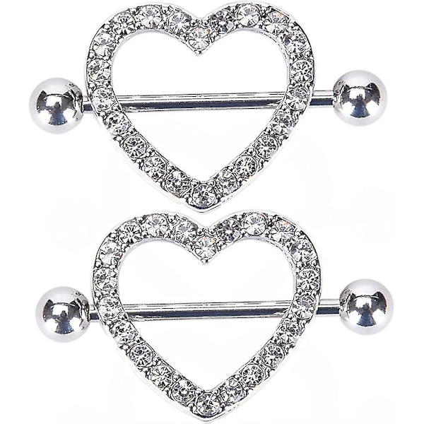 2 par Hjärtnippelringar 316L Rostfritt Stål Nippelpiercing Hantel 14g Två Lager -GSL