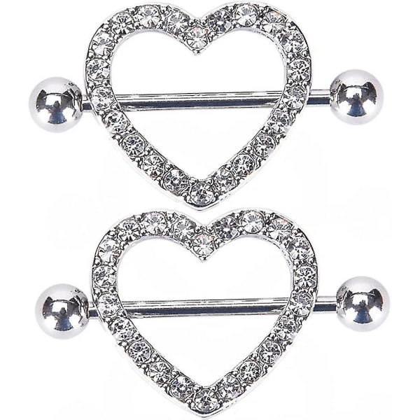 2 par hjerte brystvorte ringer 316l rustfritt stål brystvorte piercinger vektstang 14g to-lags -GSL