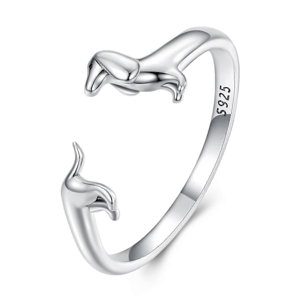 925 Sterling Silver Söta Tax Öppna Ringar Valp Hund Justerbara Ringar för Kvinnor Djur Stapelbara Ringar Uttalande Ringar
