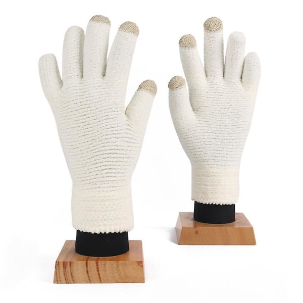 Strikkede hansker "berøringsskjermhansker for damer, varme strikkehansker" (2 par) Original white
