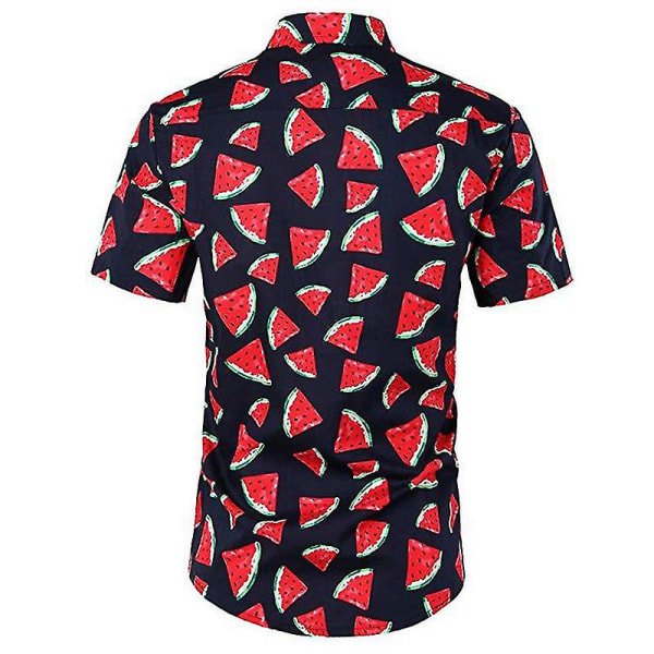 Män Casual Hawaii skjorta Beach Hawaii Aloha Party Summer Slim Fit Button Up Fancy Top Red Watermelon S