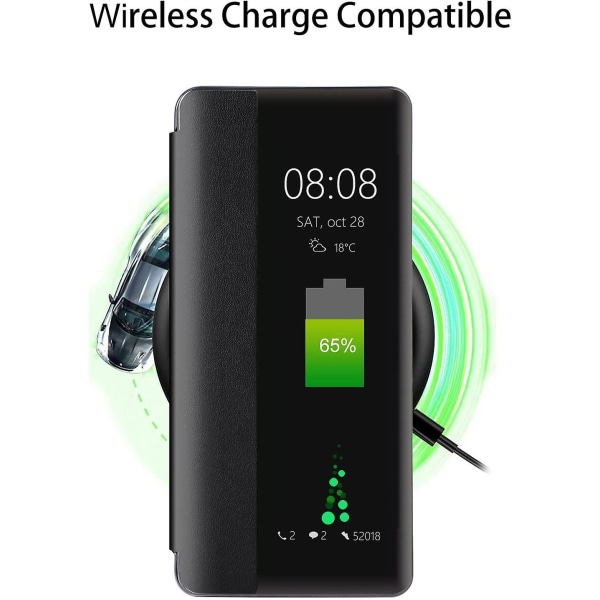 Huawei P30-etui, Smart View-læder-flip-etui, [strømbesparende tilstand][integreret beskyttelse](p30, sort)