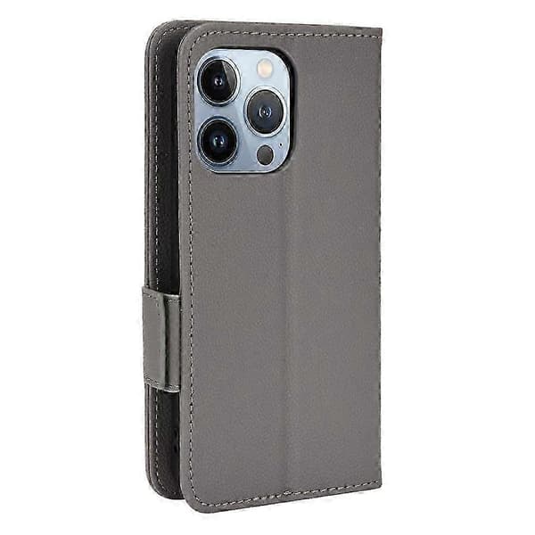 Etui til iPhone 16 Pro Max PU-læder med side-spænde, kortholder, pung og magnet Gray
