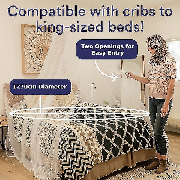 Luksus Myggenet Seng Baldakin, Ekstra Stor: Til Enkelt- til Kingsize, Hurtig Nem Installation, Fineste Huller: Mesh 380, Gardiner, 2 Indgange, Sto