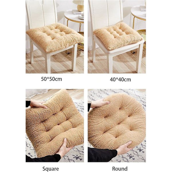(Hvit Rund, 40*40CM) Firkantede og Runde Stolputer Sittepute Plysjputer Myke Fluffy Tykke Lammeulls Sittepute Hjemmekontor Stolpute
