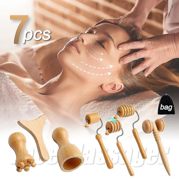 7 stk/sæt Ansigtsmassageapparater Gua Sha Tools Wood Therapy Meridian Massage Kit Roller Ansigtsløftning Masajeador Maderoterapia Scraper