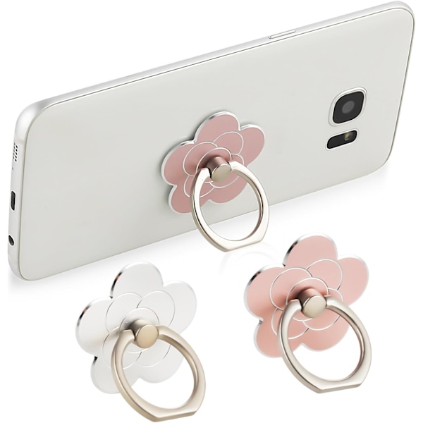 2 stk. mobiltelefon ringholder blomsterformet ringholder metal universalbeslag er velegnede til smartphones (sølv, rosaguld)
