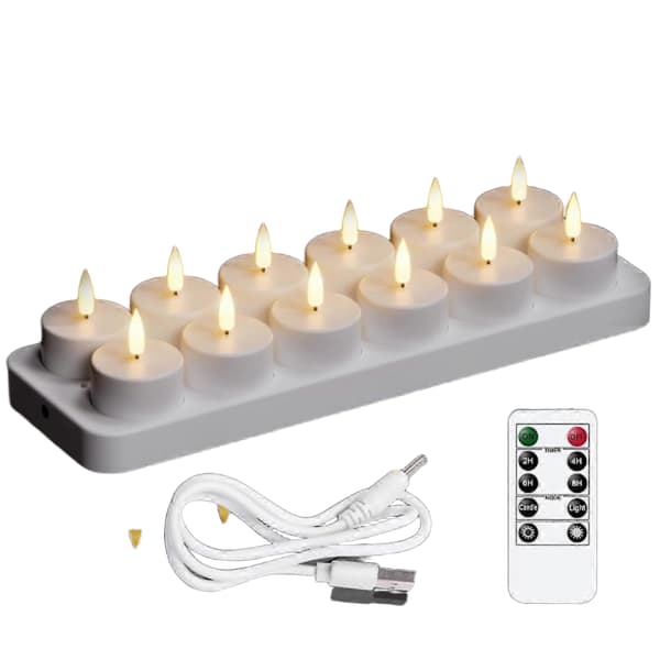 Oppladbare LED-lys, 12-pakning flammeløse telys [JUN]
