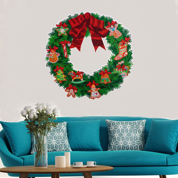 5D DIY Diamantmålning Julkrans Hängande Dekoration C