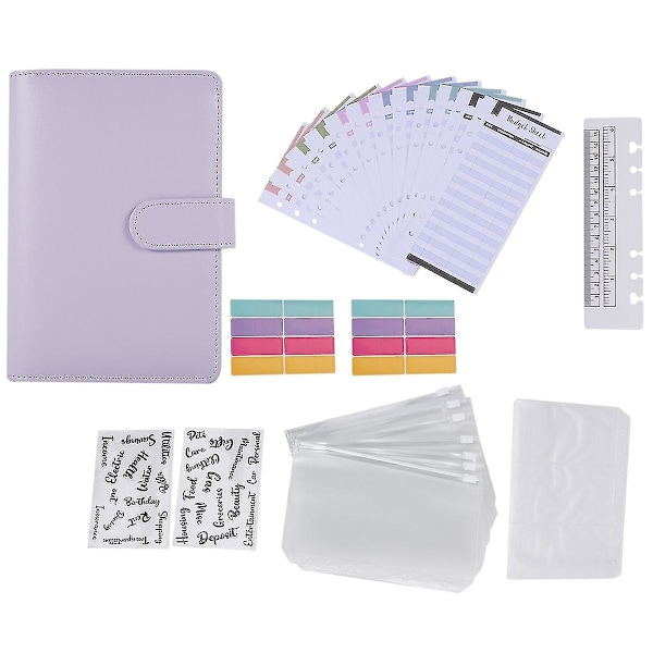 A6 Budget Binder med Lynlåsekonvolutter, Budgetplanlægger Bog Organizer, Kontanter Konvolutter til Budgettering Lilla Ny