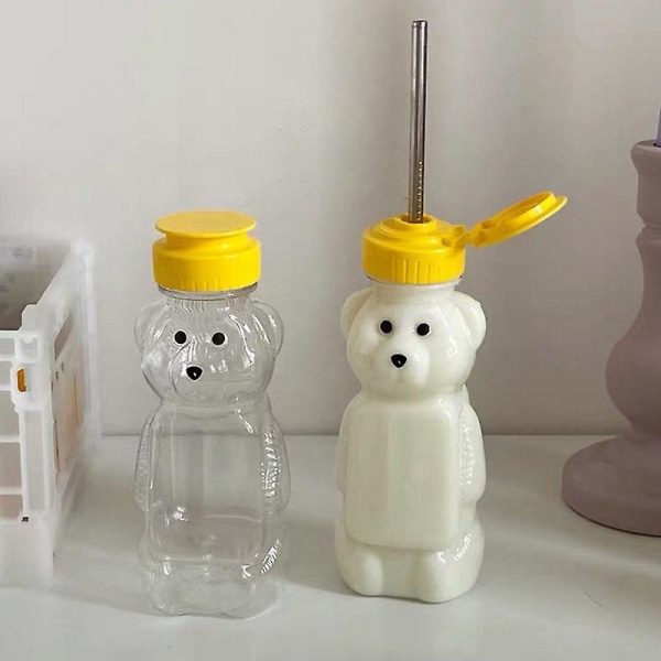 Lille bjørn plastik vandflaske Gennemsigtig halm vandkop med sugerør til børn