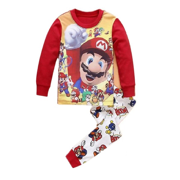 Super Mario Set för pojkar, tecknad T-shirt och byxor 2-delad pyjamas, nattkläder för barn Pj present A 6-7 Years