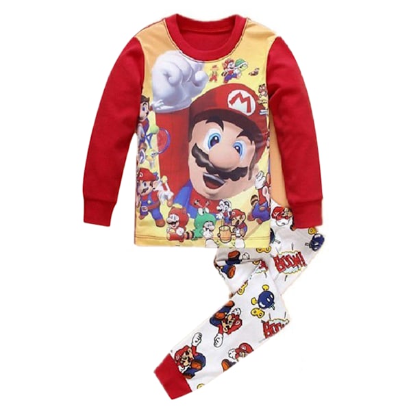 1 Set Barnpyjamas Super Mario Långärmad Tröja Set Nattkläder A A A 120cm