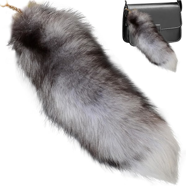 Falsk rævehale, 40 cm dyrehale, fluffy falsk pelshale, realistisk rævehale, nøglering, tegnebogsdekoration rævehale, rollespil, sølv