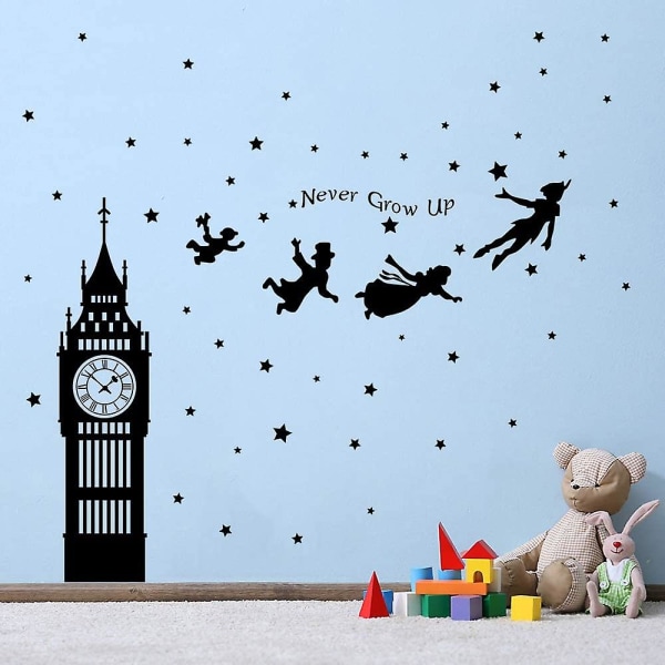 Wabjtam Peter Pan Vægklistermærker Dekorativt klistermærke Big Ben Flying Fairy Vægdekoration Børneværelse Baby Vuggestue Dagligstue