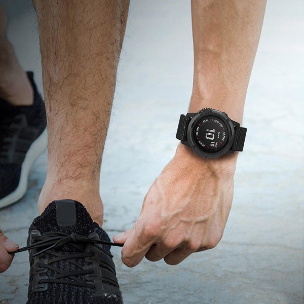 Urrem til -garmin Forerunner 945 Urbåndsrem Krog Look Nylon blødt bælte Black 22mm