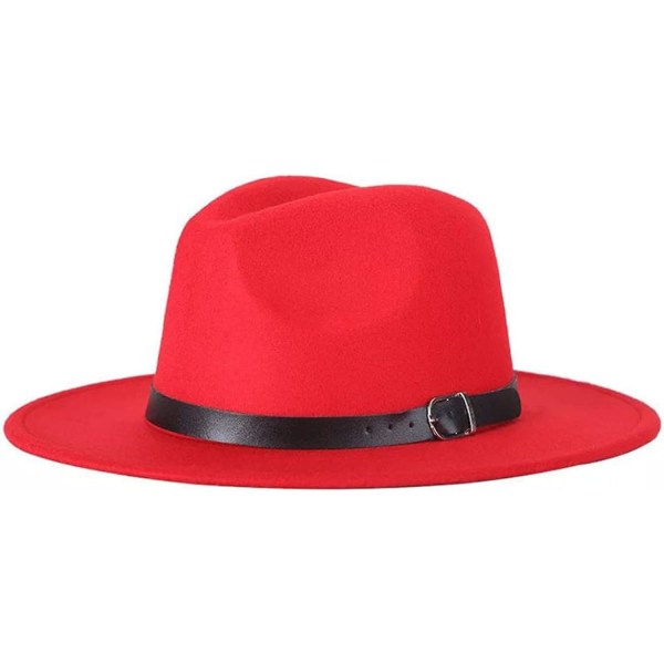 Kvinder Mænd Filt Fedora Hat Uld Vintage Gangster Trilby Med Bred Skygge Gentleman Lady Winter Simple Jazz Caps Red small