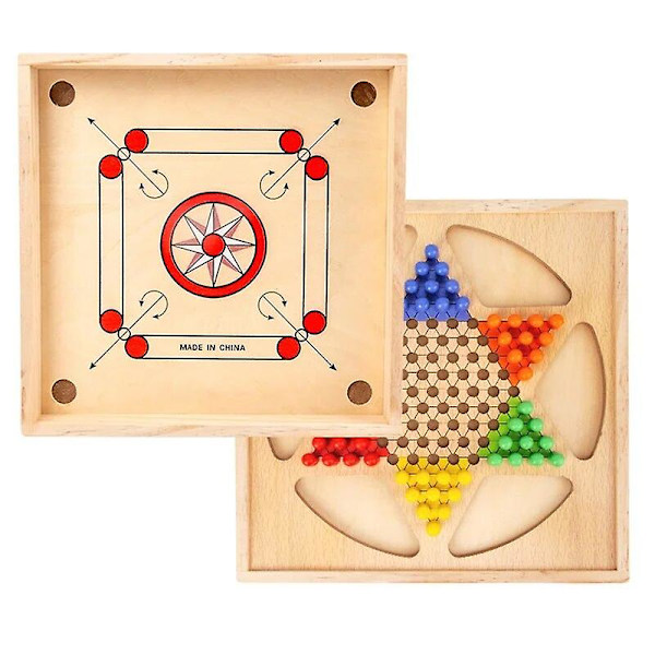 4 i 1 trä Carrom Board Leksak Katapult Schackspel Damm Burr-fritt Pusselspel för två spelare Förälder-barn interaktiva leksaker Present