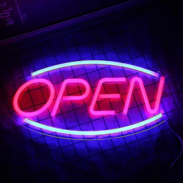 Neon-kyltti kauppaan, jossa on kaksi valotilaa