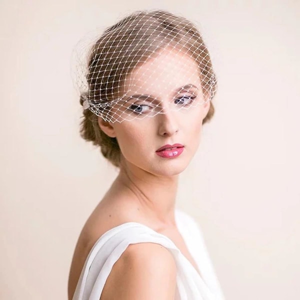 Veeki Wedding Birdcage slør med Boboy Pins Hvidt brudeslør Bandeau slør til bruden (f)