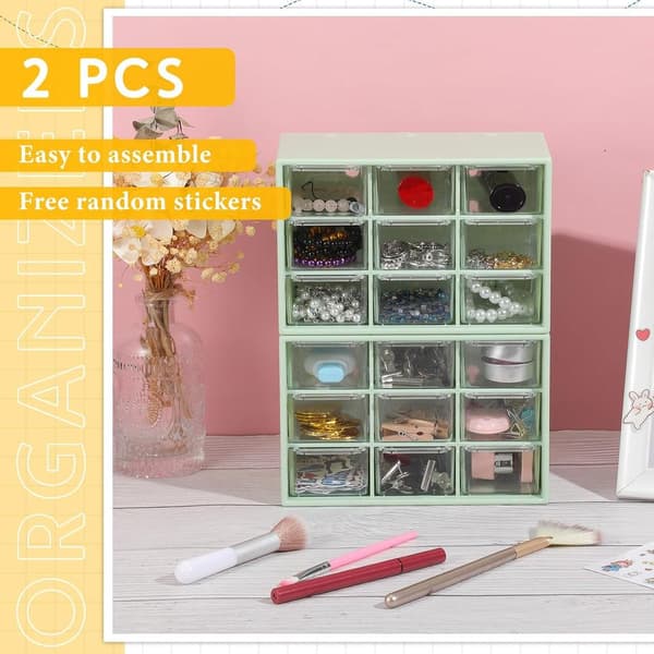 2-piece small storage box, teacher toolbox, with 9 transparent drawers, small plastic desk organizer for teachers.