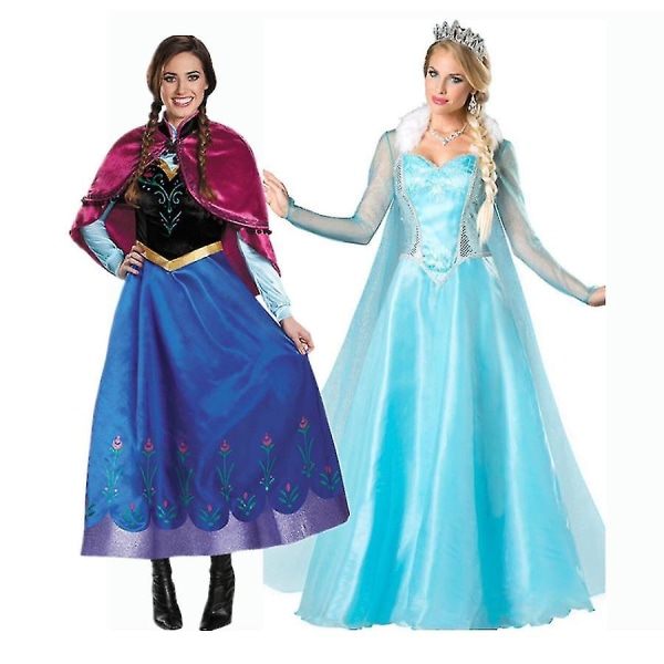 Voksen Prinsesse Anna Elsa Kostume Jul Cos Fancy Dress Outfit Elsa M