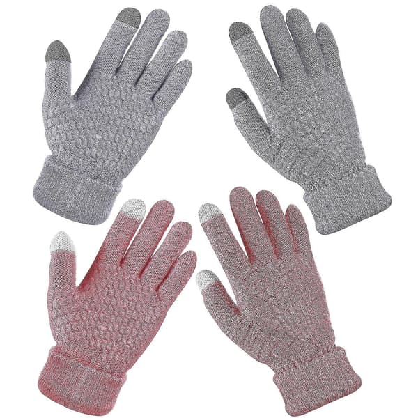 2 par vinter touch screen handsker varme uldforede strikkede handsker med elastiske manchetter