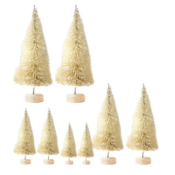 8 stk. Miniatyr Furu Trær for Skrivebord, Mini Kunstig Juletre for Julefest Beige