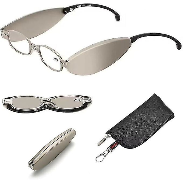 Minilomme sammenleggbare bærbare lesebriller, ultralette anti-blå lette presbyopiske briller silvery 300