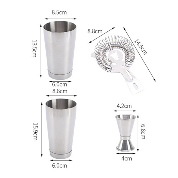 1 Sett Cocktail Shaker Sett Matkvalitets Rustfritt Stål Bartending Drikkemixer med Målebeger og Filter Bartender Barverktøy