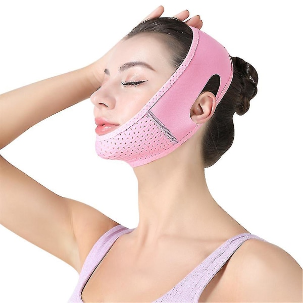 Gjenbrukbar V-linjemaske for ansiktsslankende stropp Dobbel hake-reduksjon A Pink