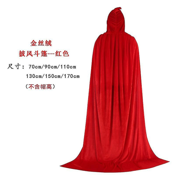 Punainen# hupullinen viitta Unisex aikuisten viitta hupulla Halloween joulusamettinen hupullinen viitta Cosplay-asu naisille miehille Cape length 70cm cloak