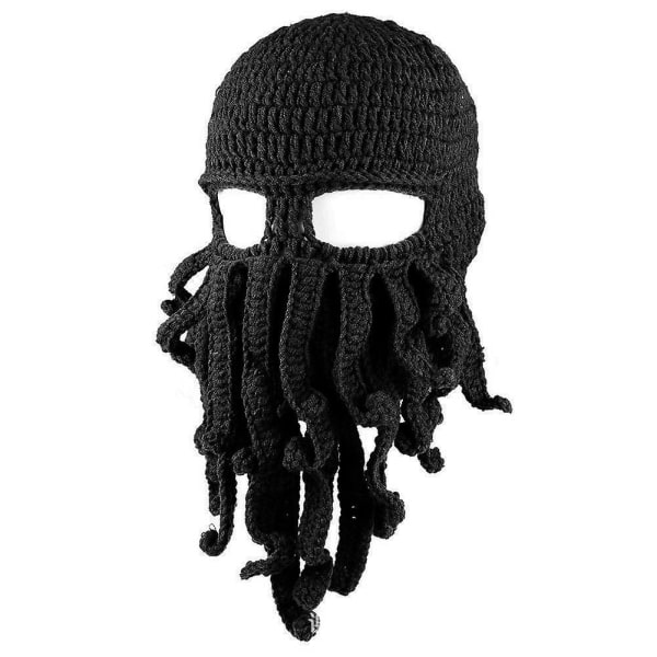 Winter Octopus Beanie Strikket Hat Creative Ski Mask Bearded Caps Varme Pirat Hatte Black
