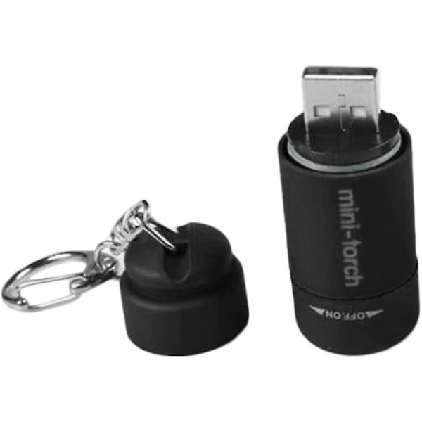 Led lommelykt oppladbar usb mini lommelykt nøkkelring feste lys gave multi-farge valgfritt black