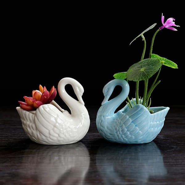 Keramisk Svanprydnad Bröllopspresent Handgjord Gåva