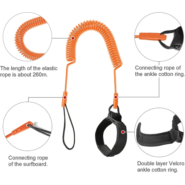 2,6 ft surfkoppel, Sup-koppel Spiral teleskopisk fotled för kajak med paddelbräda