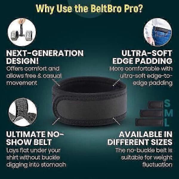 BeltBro Titan Elastisk Bælte Uden Spænde Til Mænd Passer Til 1,5 Tommer Bæltestropper Komfort L Black