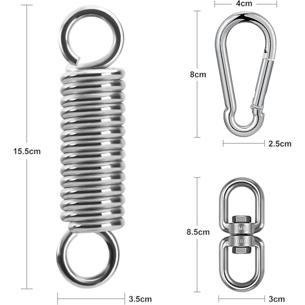 Jousiriipputuoli, teräksinen jousi 2 karabiinihaalla ja 360° kääntyvällä koukulla, kestävä ripustusjousisarja jopa 250 kg:n riipputuolille