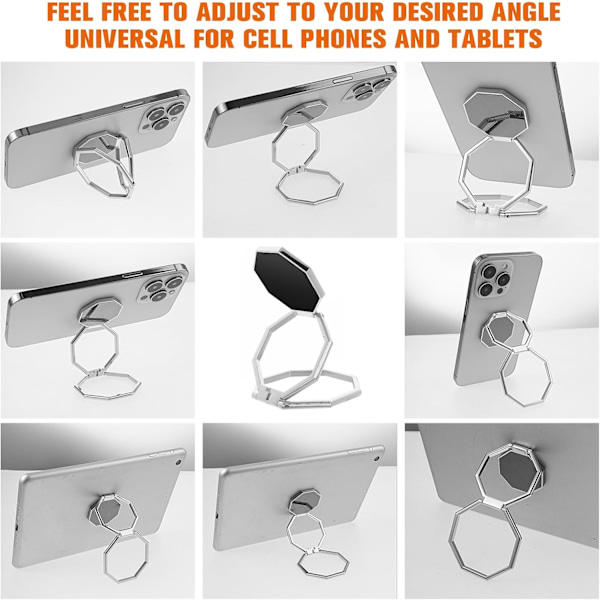 360° drejelig metal mobiltelefon bagsideklips, foldbar og justerbar mobiltelefonholder, kompatibel med de fleste smartphones (sølv)