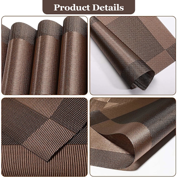 Alusmattosetti 8 kpl PVC-pöytäalustat pestävät lämmönkestävät liukumattomat lämmöneristys keittiölle ja ruokailutilaan 45CM x 30CM ruskea brown