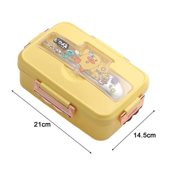 Fackförsedd Lunchbox Matklassad Värmebeständig med ätpinnar och sked Bra tätning Ingen lukt Tecknat mönster Skolpendling Bento Box Yellow
