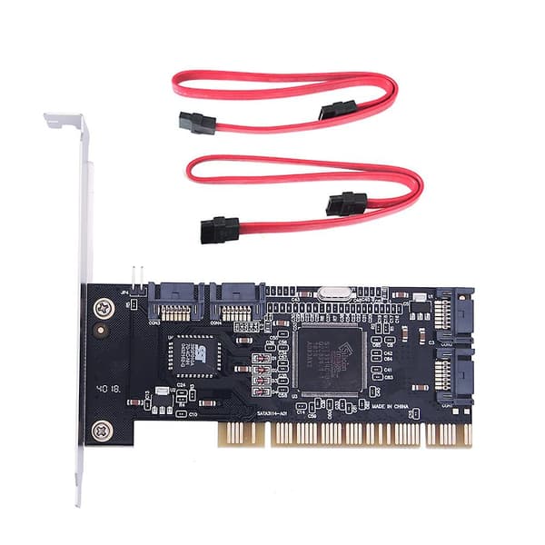 4 Ports PCI SATA Raid Controller Intern Ekspansionskort med To Sata Kabler, til Desktop PC, Understøtter SATA Harddisk black