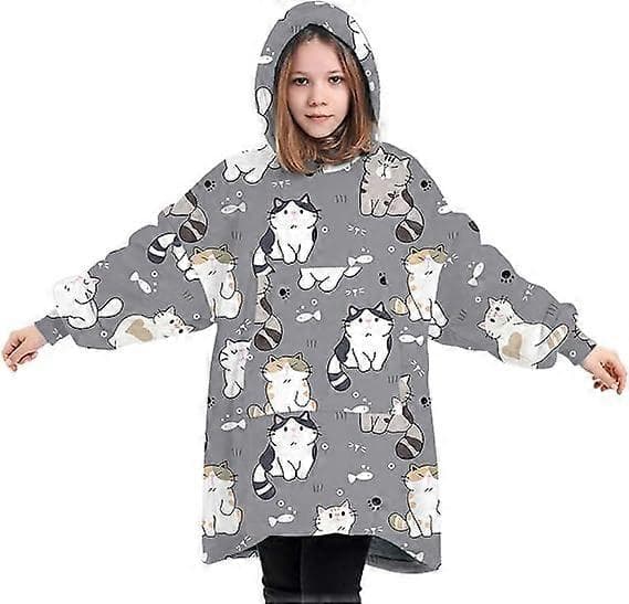 Overdimensjonert hettegenserteppe, mykt fleece-hettegenserteppe for kvinner, menn, barn, bærbart hettegenserteppe med stor lomme child