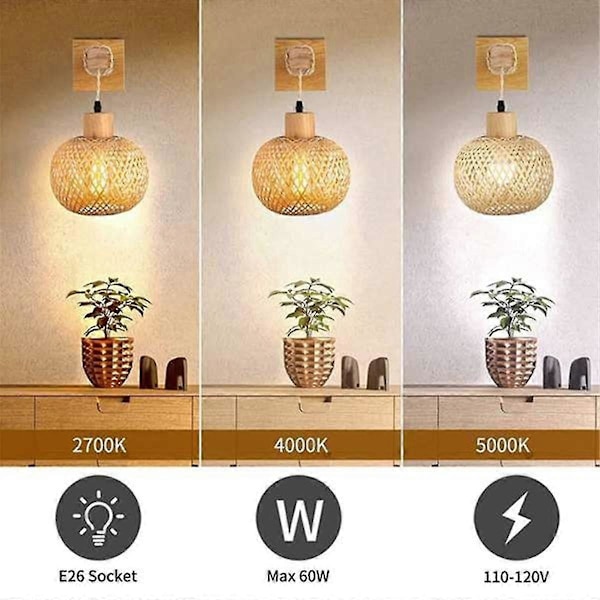 Retro Japansk Stil Bambus Sengelampe Restaurant Rattan Lampemine Soveværelse Baggrundslampe