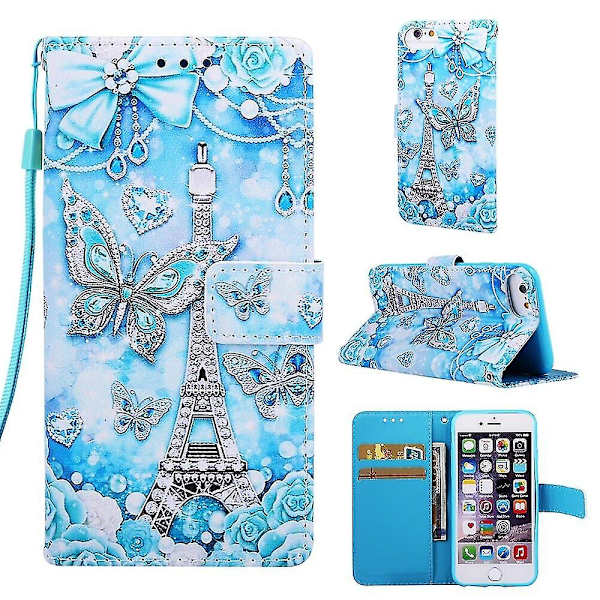 Ny Kompatibel Med Iphone Se 2020/ 8/ 7 Etui Læder Flip Wallet Cover Med Kort Slot Holder Kickstand Mønster - Tårn Butterfly