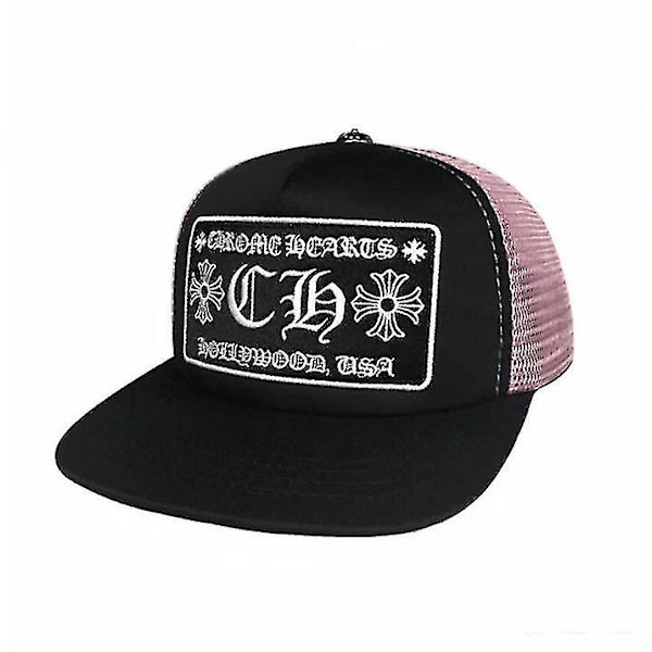 Kromhjerter broderede alsidig modesolkasket baseballkasket - pink og sort