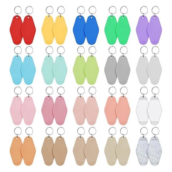 40 STK Hotellnøkkelring Blank med Nøkkelringer, 20 Farger Plast Rombe Motellnøkkelring, Sublimering Nøkkelringemner Multicolor