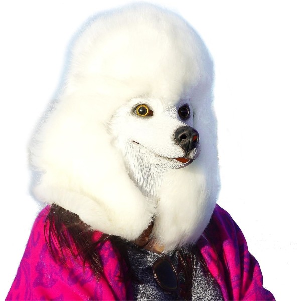 Valkoinen villakoiran naamio Koiran pään lateksi Realistinen eläinten kokopäänaamio