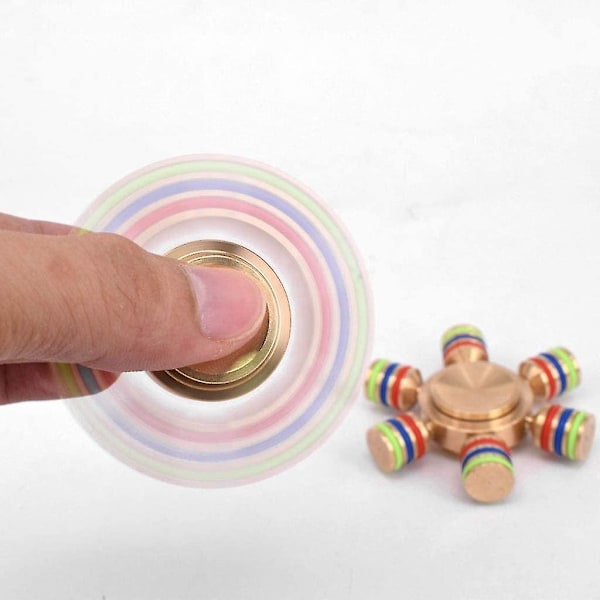 Fingertupp-spinner Regnbue Fidget Spinner Leke Spinner Metall 6 Arm Håndspinner Messing Anti Stress Leke Spiner, Gave Til Barn